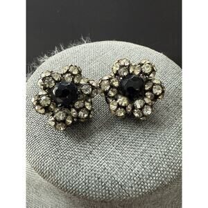 Vintage Josef Morton (Haskell Designer) Rhinestone Cluster Earrings Filigree